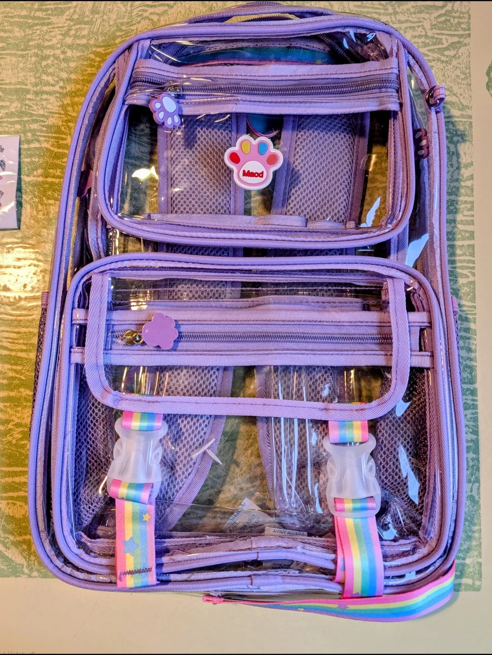 Maod Clear Lavender Backpack with Rainbow Straps